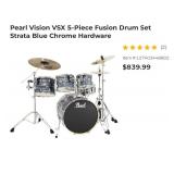Pearl Vision VSX 5-Piece Fusion Drum Set, Strata Blue Chromie with Extras, No Cymbals or Stool Pearl Vision VSX 5-Piece Fusion Drum Set, Strata Blue Chromie with Extras, No Cymbals or Stool