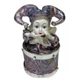 Vintage Porcelain Harlequin Jester in Drum Musical Home Decor Vintage Porcelain Harlequin Jester in Drum Musical Home Decor