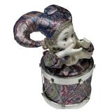 Vintage Porcelain Harlequin Jester in Drum Musical Home Decor Vintage Porcelain Harlequin Jester in Drum Musical Home Decor