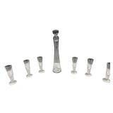 Etched Glass Decanter and a Set of 6 Matching Glasses Etched Glass Decanter and a Set of 6 Matching Glasses