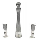 Etched Glass Decanter and a Set of 6 Matching Glasses Etched Glass Decanter and a Set of 6 Matching Glasses