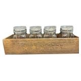 Tabletop Wooden Caddy with Four Glass Jars Home Decor Tabletop Wooden Caddy with Four Glass Jars Home Decor