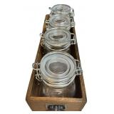 Tabletop Wooden Caddy with Four Glass Jars Home Decor Tabletop Wooden Caddy with Four Glass Jars Home Decor