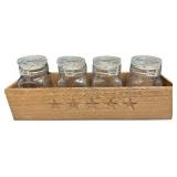 Tabletop Wooden Caddy with Four Glass Jars Home Decor Tabletop Wooden Caddy with Four Glass Jars Home Decor