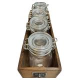 Tabletop Wooden Caddy with Four Glass Jars Home Decor Tabletop Wooden Caddy with Four Glass Jars Home Decor