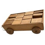 Vintage Wooden Toy Wagon with Building Blocks Vintage Wooden Toy Wagon with Building Blocks