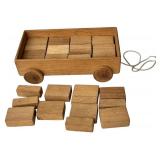 Vintage Wooden Toy Wagon with Building Blocks Vintage Wooden Toy Wagon with Building Blocks