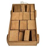 Vintage Wooden Toy Wagon with Building Blocks Vintage Wooden Toy Wagon with Building Blocks