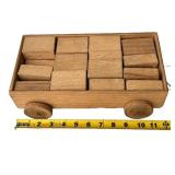 Vintage Wooden Toy Wagon with Building Blocks Vintage Wooden Toy Wagon with Building Blocks
