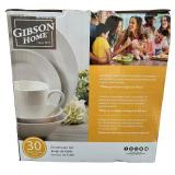 Gibson Home Noble Court 30 Piece Ceramic Dinnerware Set is a white, round dinnerware set for six people, Brand New Gibson Home Noble Court 30 Piece Ceramic Dinnerware Set is a white, round dinnerware set for six people, Brand New