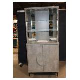 Modern Gray Bar Cabinet with Glass Shelves and Wine Storage