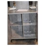 Modern Gray Bar Cabinet with Glass Shelves and Wine Storage