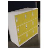 Metal 9-Door Locker Cabinet with Yellow Doors