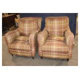 Pair of Plaid Upholstered Armchairs with Cushions