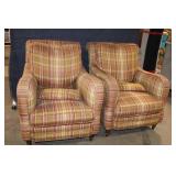 Pair of Plaid Upholstered Armchairs with Cushions