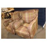 Pair of Plaid Upholstered Armchairs with Cushions