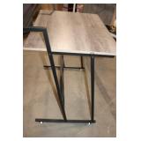 Compact Computer Desk with Black Metal Frame and Wood Grain Top