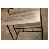 Compact Computer Desk with Black Metal Frame and Wood Grain Top