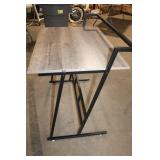 Compact Computer Desk with Black Metal Frame and Wood Grain Top