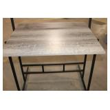 Compact Computer Desk with Black Metal Frame and Wood Grain Top
