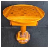 Wooden Pedestal Side Checkered Table with Drawers, 22x20x20 Inches