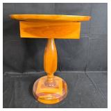 Wooden Pedestal Side Checkered Table with Drawers, 22x20x20 Inches