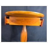 Wooden Pedestal Side Checkered Table with Drawers, 22x20x20 Inches