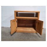 Oak TV Stand with Dual Cabinet Doors and Open Shelf 24x27x16 in