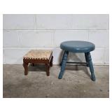 Pair of Vintage Wooden Footstools - Upholstered and Painted Wood Pair of Vintage Wooden Footstools - Upholstered and Painted Wood