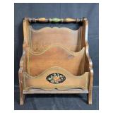 Vintage Wooden Magazine Rack with Painted Floral Accent Vintage Wooden Magazine Rack with Painted Floral Accent