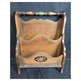Vintage Wooden Magazine Rack with Painted Floral Accent Vintage Wooden Magazine Rack with Painted Floral Accent
