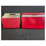 Igloo Playmate and Rubbermaid Red Vintage Coolers Set Igloo Playmate and Rubbermaid Red Vintage Coolers Set