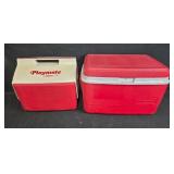 Igloo Playmate and Rubbermaid Red Vintage Coolers Set Igloo Playmate and Rubbermaid Red Vintage Coolers Set