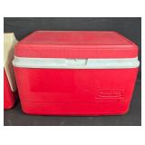 Igloo Playmate and Rubbermaid Red Vintage Coolers Set Igloo Playmate and Rubbermaid Red Vintage Coolers Set