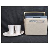 Coleman Personal Cooler with Plastic Cups and Plastic Plate w Ant Design Coleman Personal Cooler with Plastic Cups and Plastic Plate w Ant Design