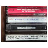 Collection of Cassette Tapes in Vintage Carrying Case - Christmas, Classical, Variety