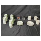 Mixed Drinkware and Saucer Lot with Irish Coffee Mugs, Plates, Glasses and Cups