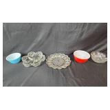 Kitchen Glassware Collection with Mixing Bowls, Vintage Cut Glass Serving Pieces, and Hand Mixer