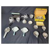 Vintage Aluminum and Cast Iron Kitchen Utensil Lot with Nordic Ware Rosette & Timbale Iron Set