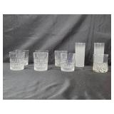 Set of Cut Crystal Whiskey Glasses and Frosted Highball Glasses