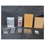 Lot of Display Stands, Picture Frames, and Cork Board Frames