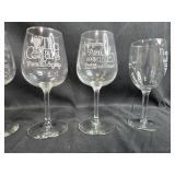 Set of Assorted Wine Glasses with Etched Designs