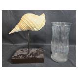 Decorative Conch Shell on Stand and Glass Vase Set