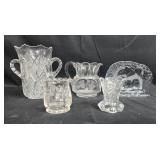 Collection of Vintage Crystal and Glassware with Etched Swedish Ice Sculpture and Floral Mugs