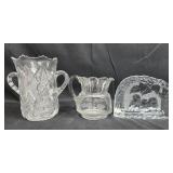 Collection of Vintage Crystal and Glassware with Etched Swedish Ice Sculpture and Floral Mugs