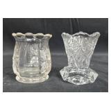 Collection of Vintage Crystal and Glassware with Etched Swedish Ice Sculpture and Floral Mugs
