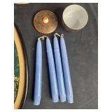 Assorted Vintage Decor Lot Inc Koenigszelt, with Porcelain Plates, Framed Lady Print, Figurine and Candles