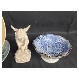 Assorted Vintage Decor Lot Inc Koenigszelt, with Porcelain Plates, Framed Lady Print, Figurine and Candles