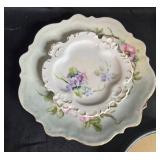 Assorted Vintage Decor Lot Inc Koenigszelt, with Porcelain Plates, Framed Lady Print, Figurine and Candles
