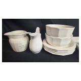 Pfaltzgraff White Stoneware Dinnerware Set with Plates, Bowls, Pitchers, and Butter Dish